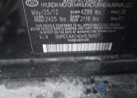 2013 Hyundai Sonata Limited from USA, damaged, VIN 5NPEC4AC4DH536407